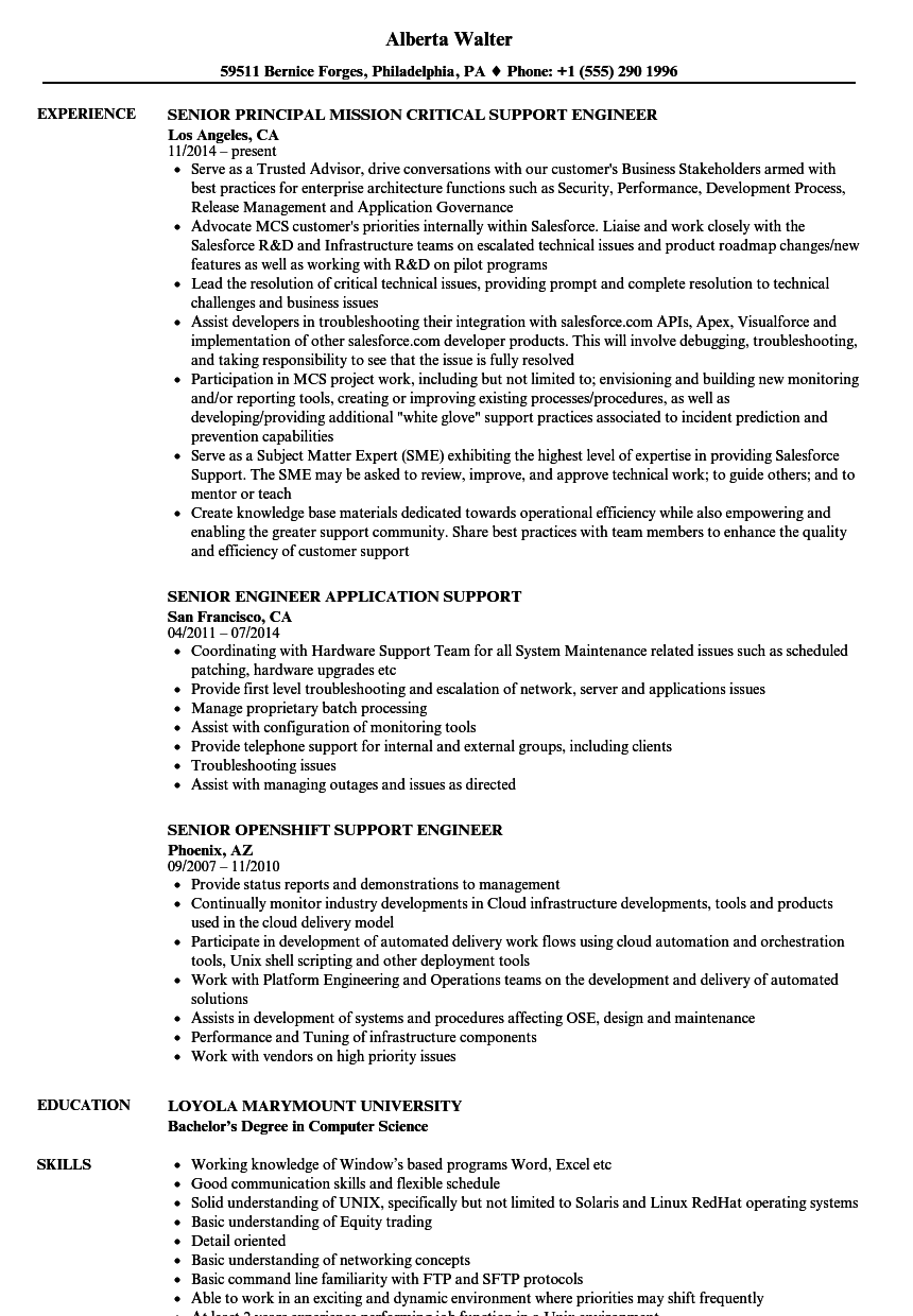 Support Engineer Senior Resume Samples  Velvet Jobs