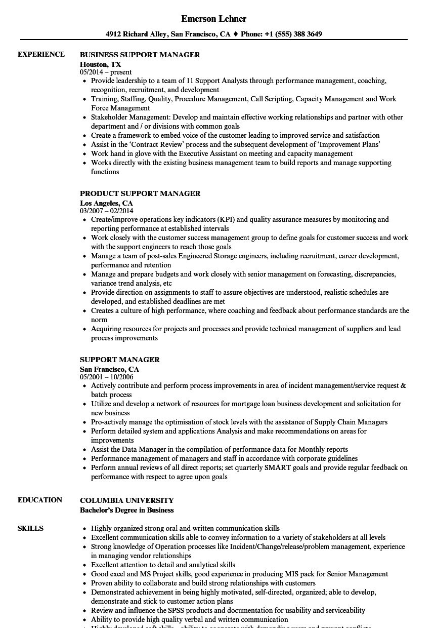 Support Manager Resume Samples Velvet Jobs