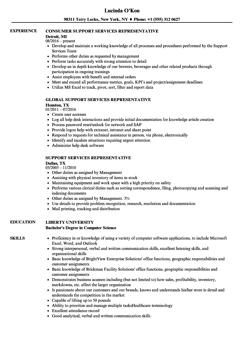 Support Services Representative Resume Samples Velvet Jobs