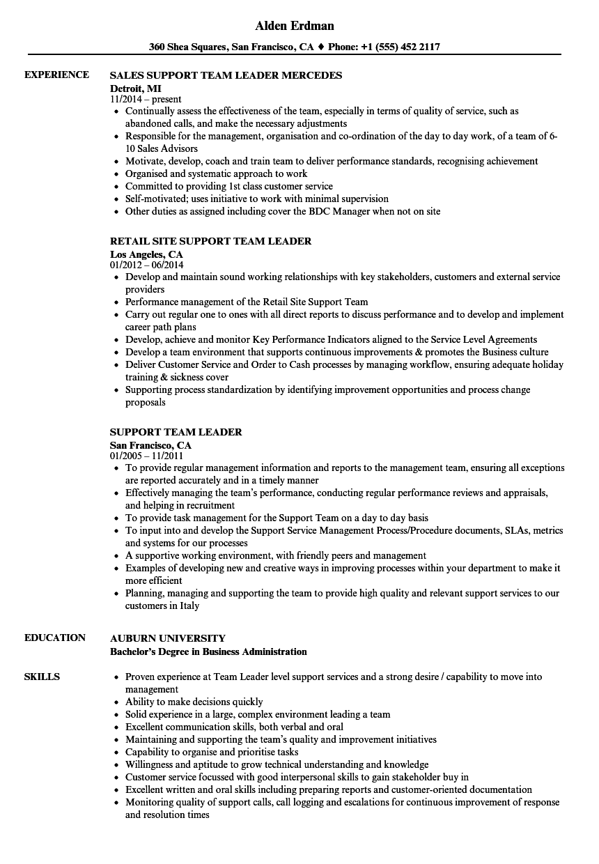 team leader role resume