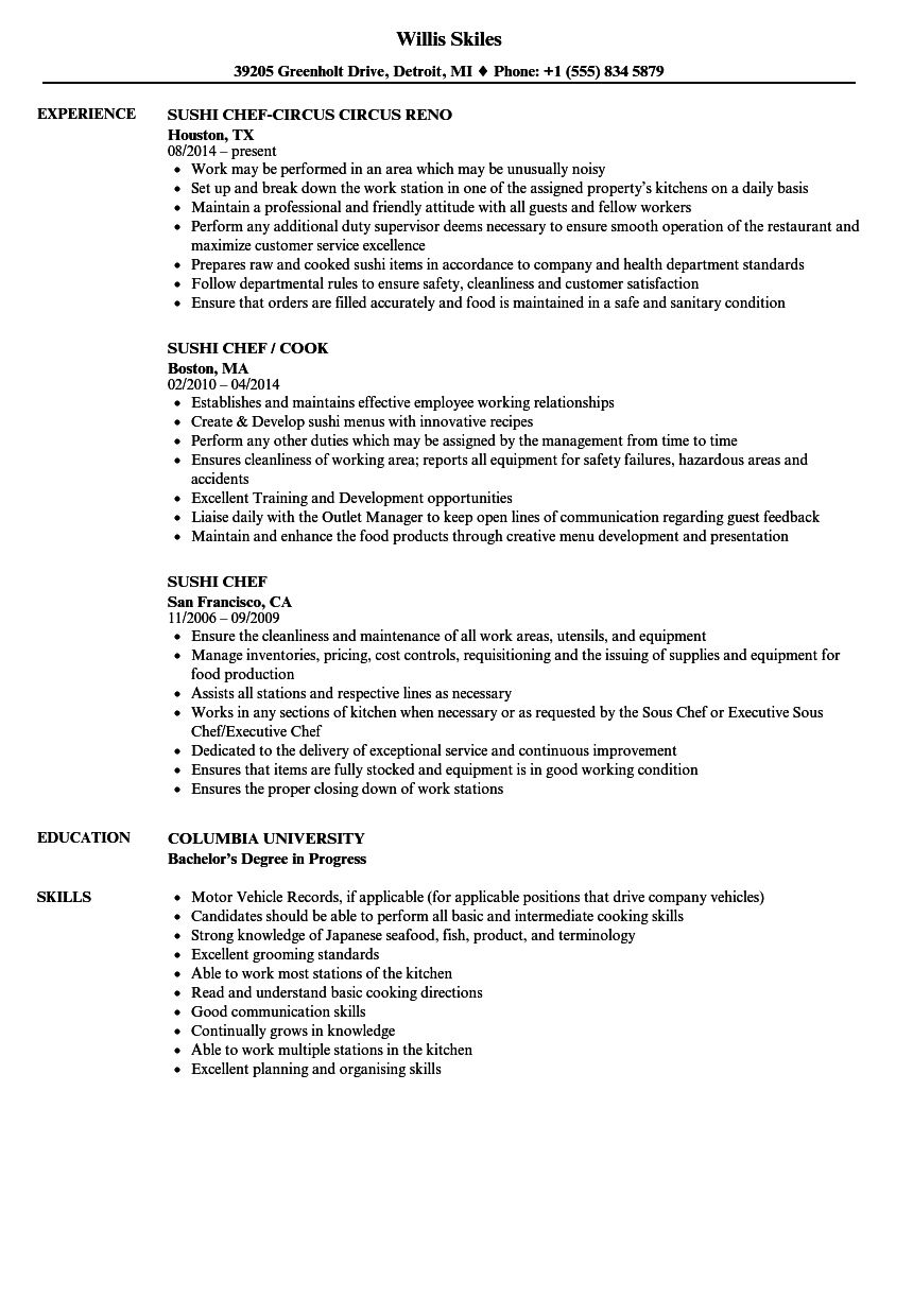 Sushi Chef Resume Sample