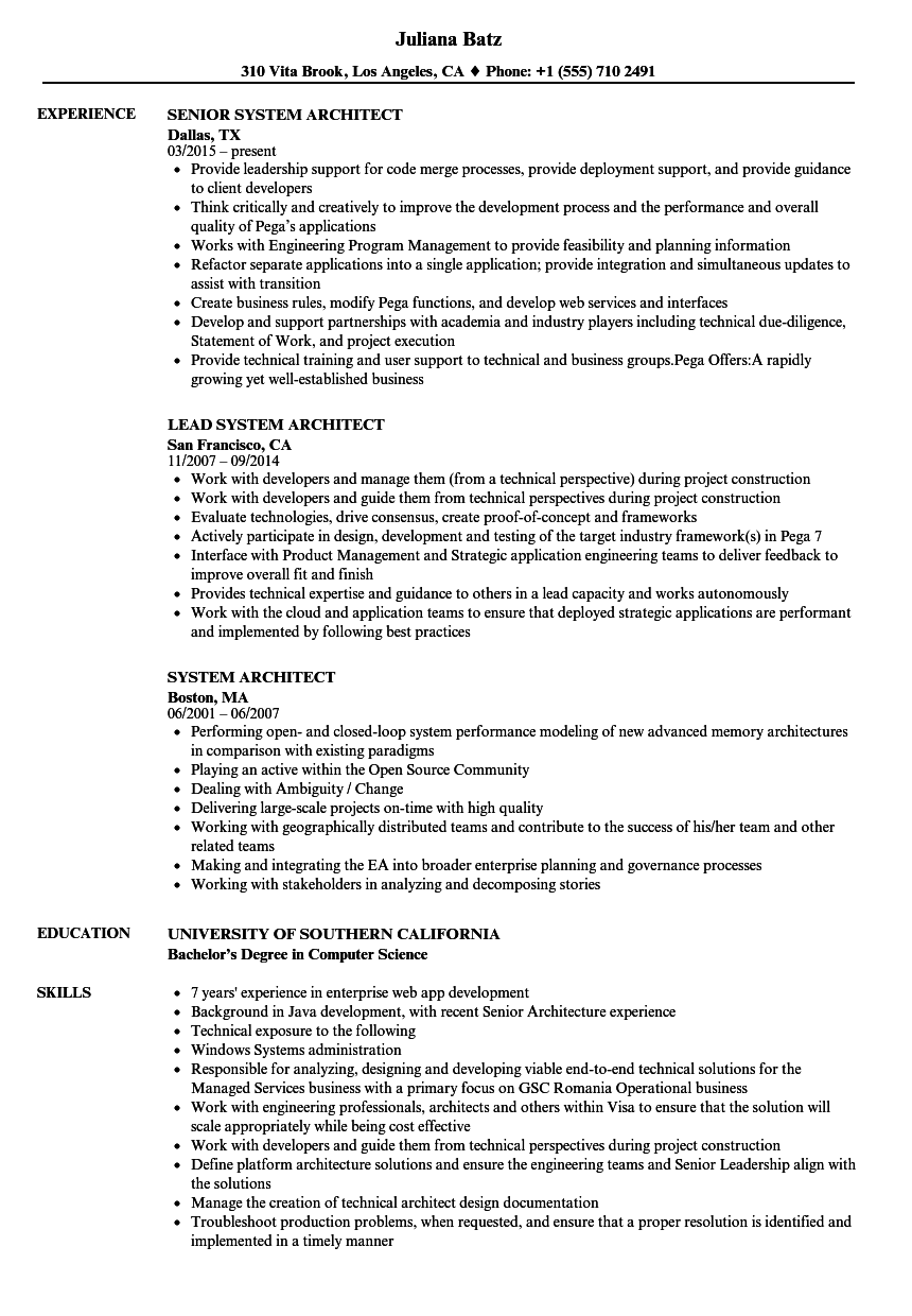 System Architect Resume Samples | Velvet Jobs