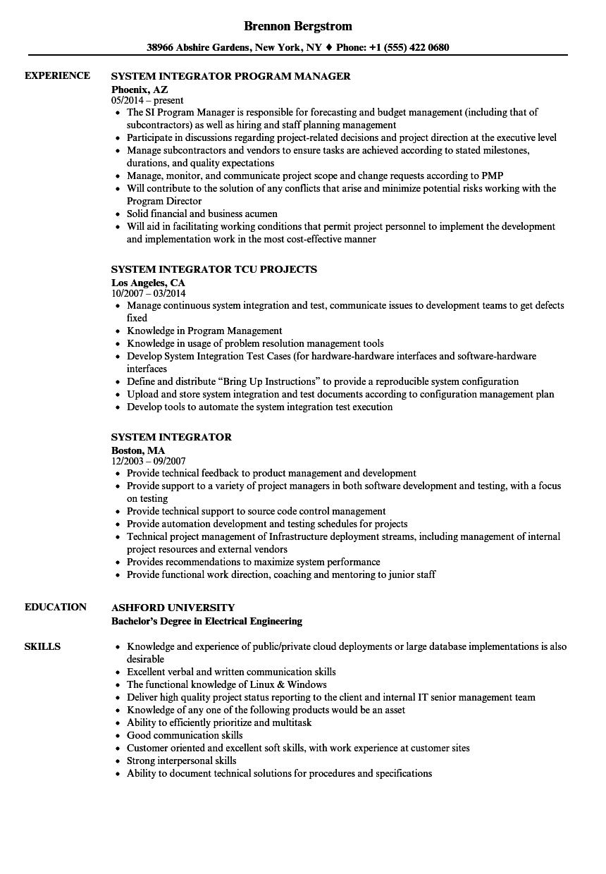 System Integrator Resume Samples | Velvet Jobs