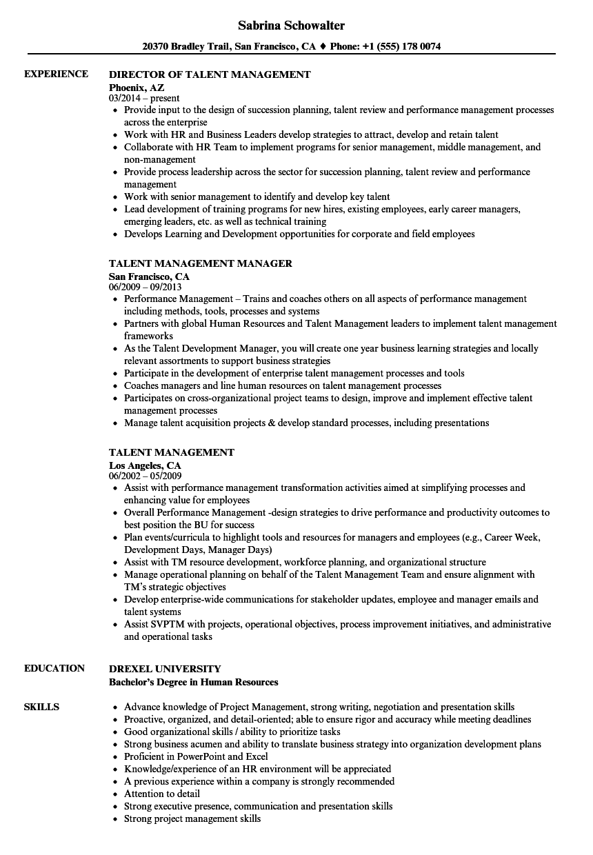 talent management resume examples