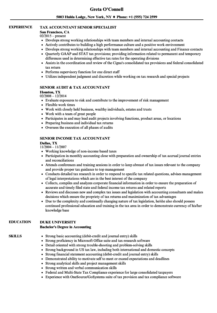 Tax Accountant Senior Resume Samples Velvet Jobs