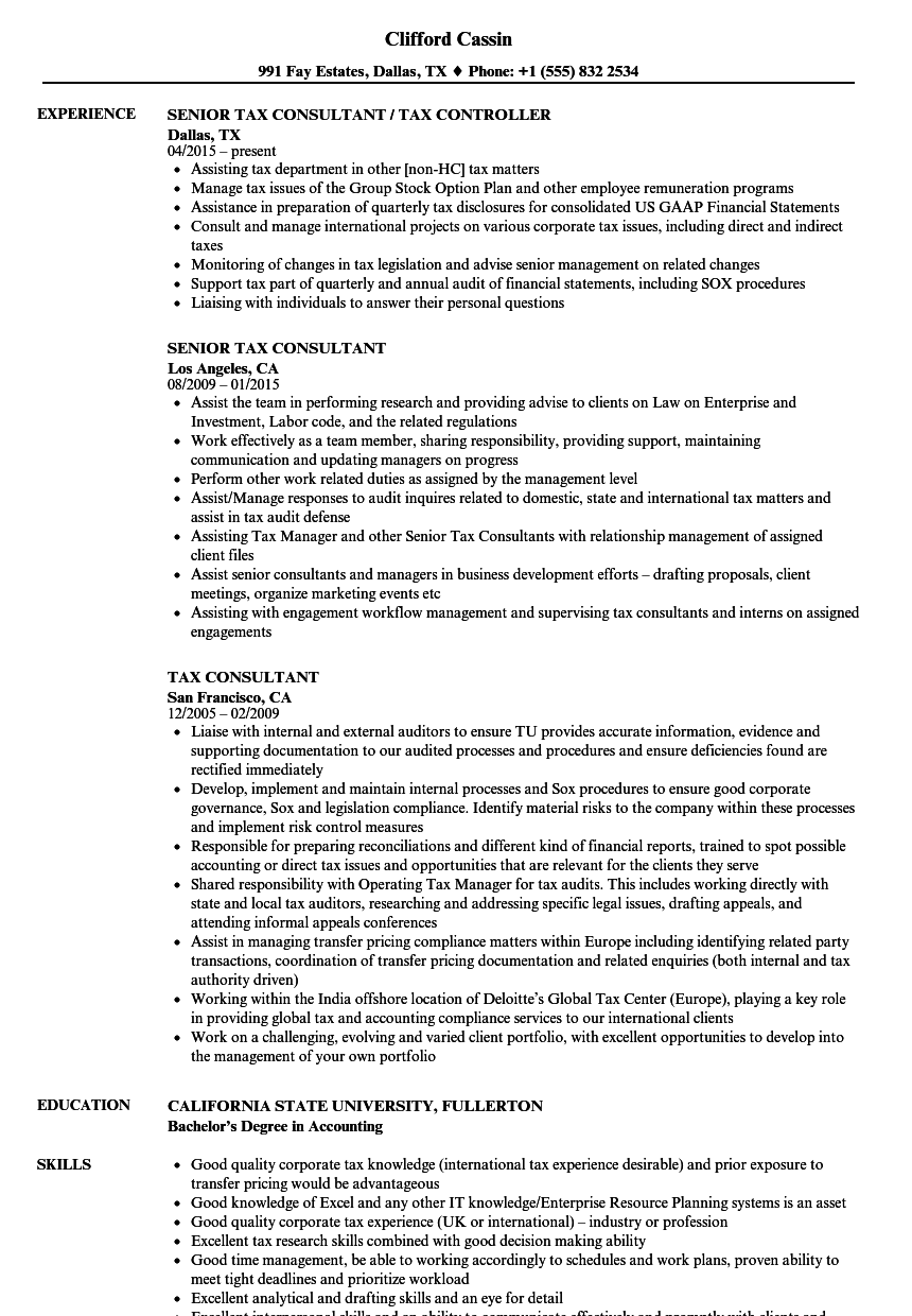 tax consultant job description for resume