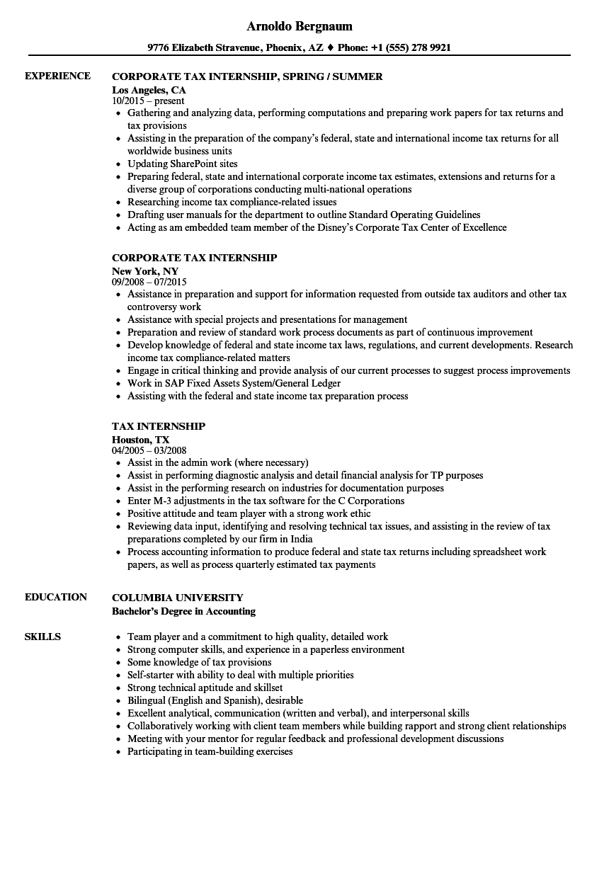 Tax Internship Resume Samples  Velvet Jobs