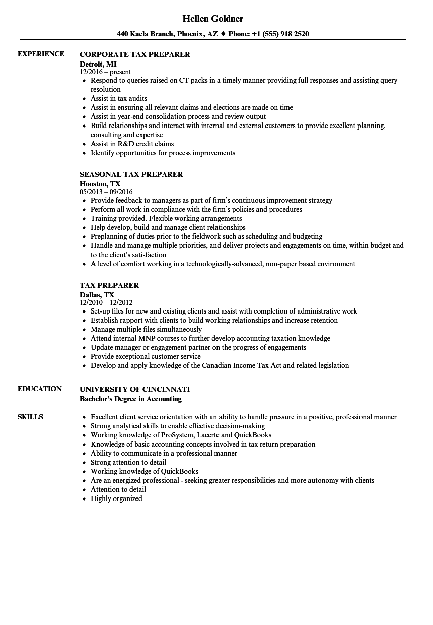 Tax Preparer Resume Example