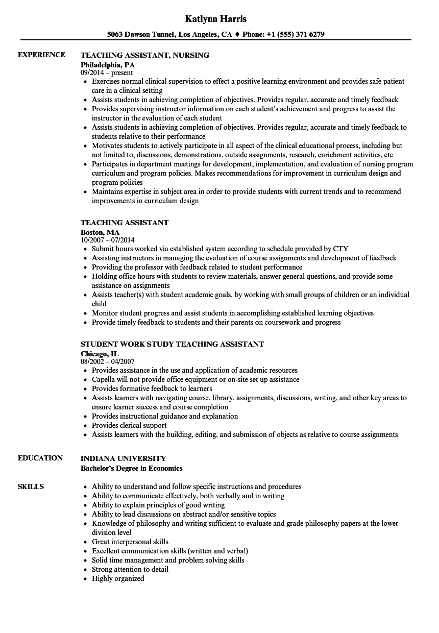 Teaching Assistant Resume Samples  Velvet Jobs