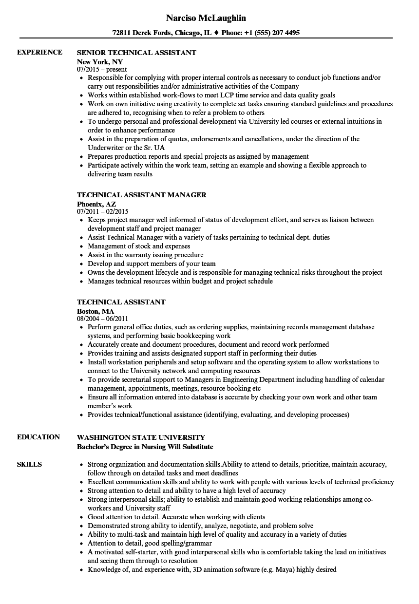 Technical Assistant Resume Samples Velvet Jobs