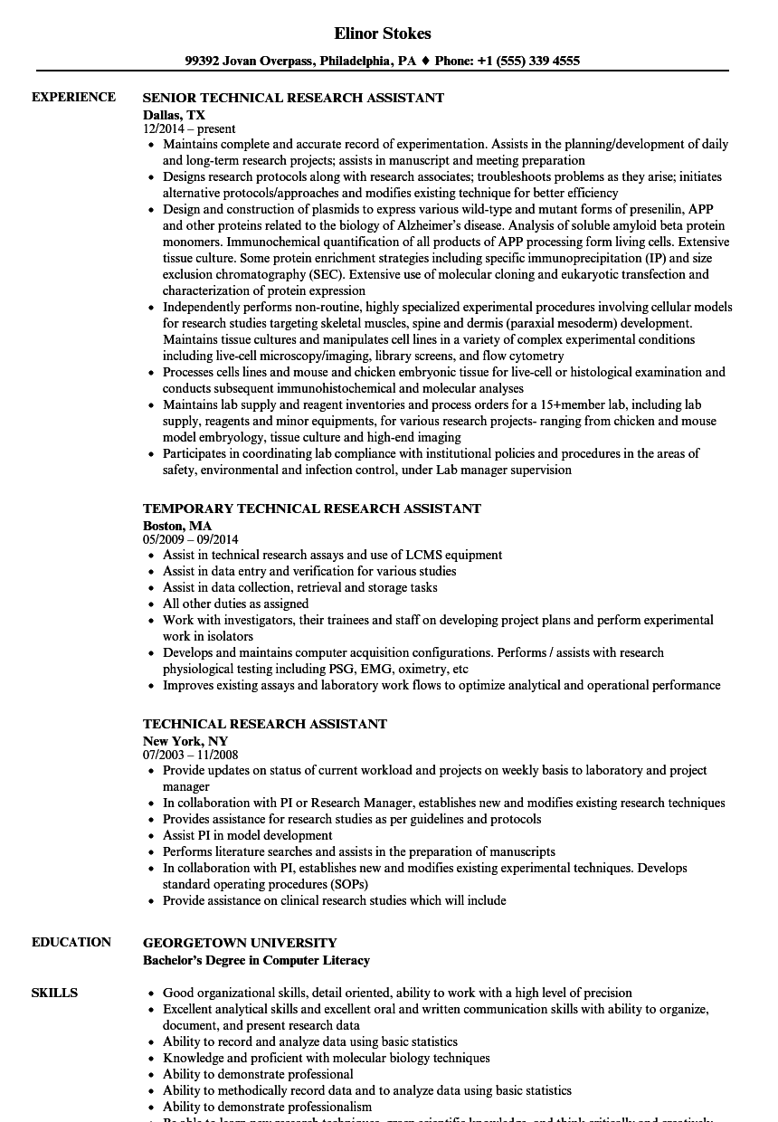 technical research assistant resume samples