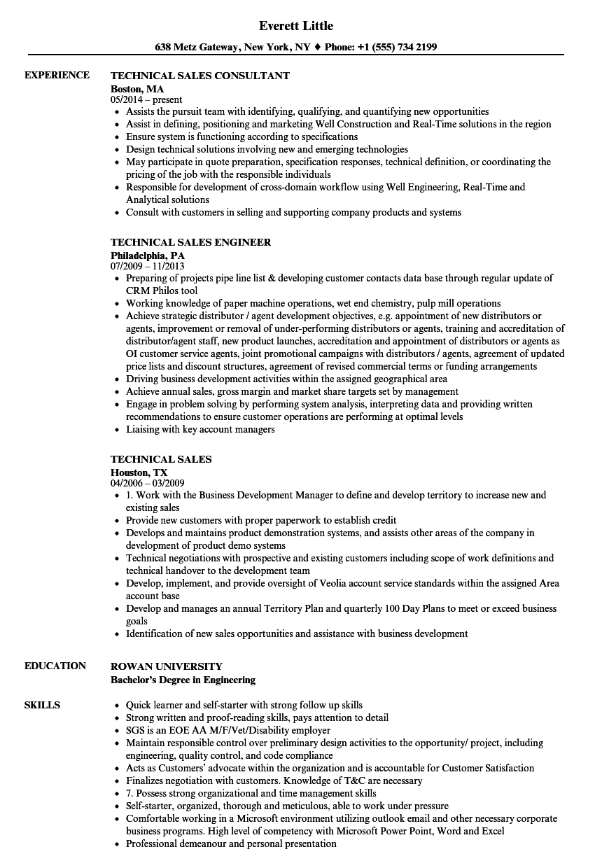 Technical Sales Resume Samples Velvet Jobs