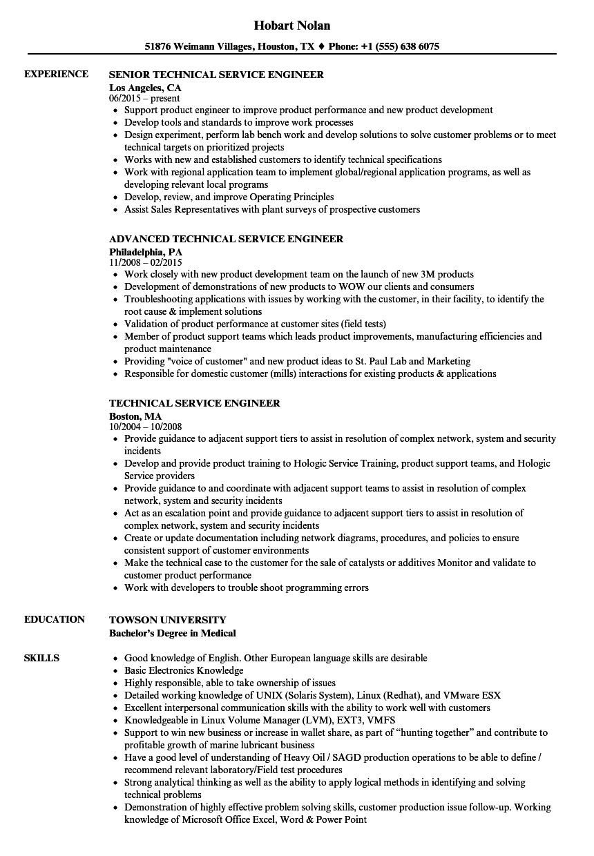 resume objective service engineer