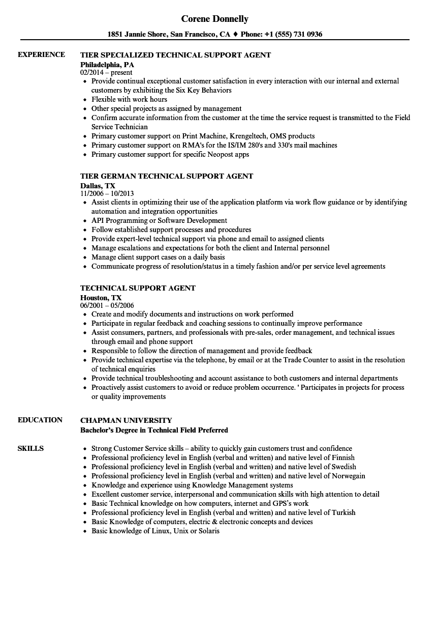 tech support agent resume