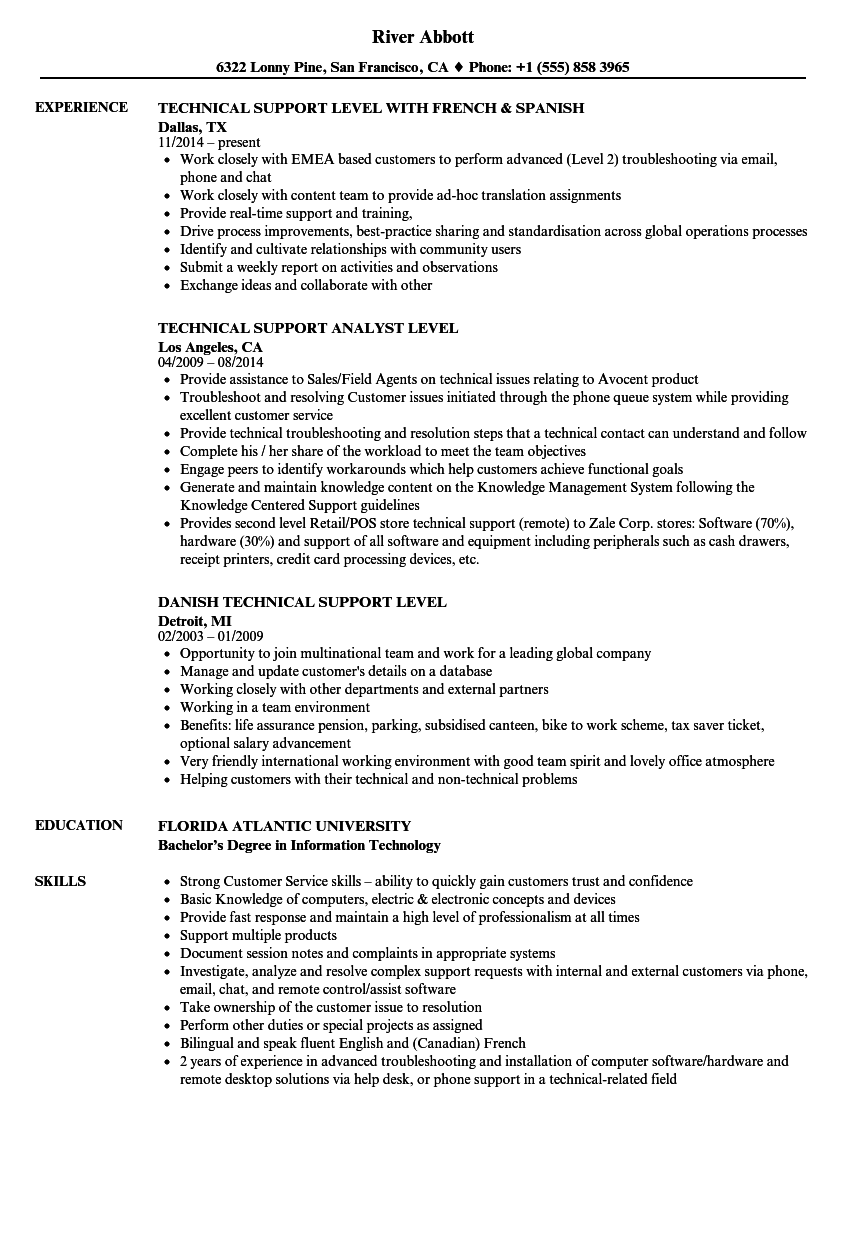 Technical Support Level Resume Samples Velvet Jobs