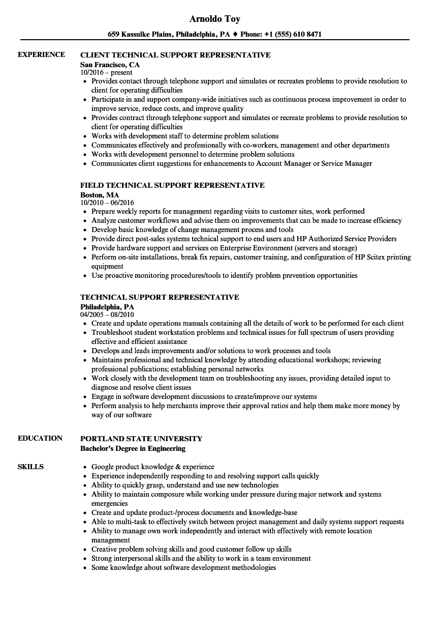 Technical Support Representative Resume Samples | Velvet Jobs