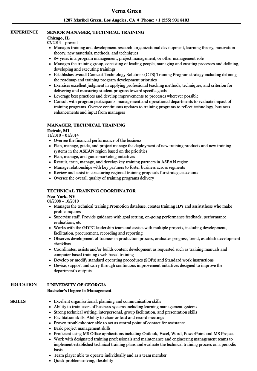 Technical Training Resume Samples | Velvet Jobs