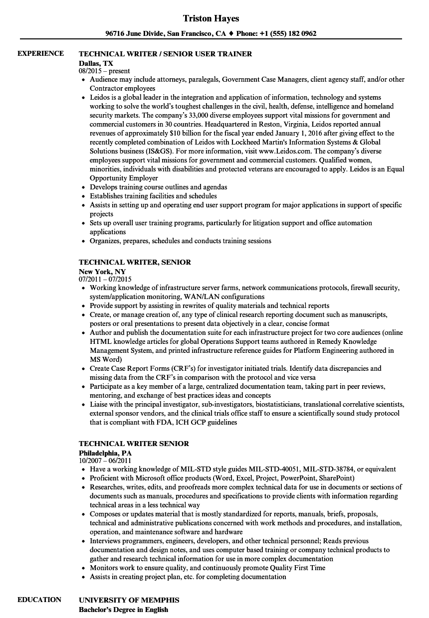 senior technical writer resume examples