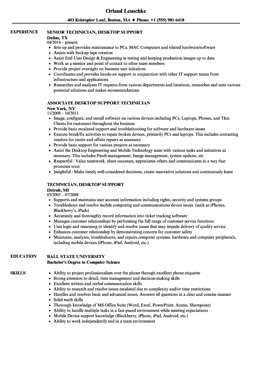 resume desktop support technician