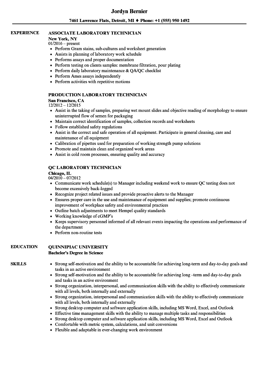 Lab Technician Cv Word Medical Laboratory Technician Resume Sample ...