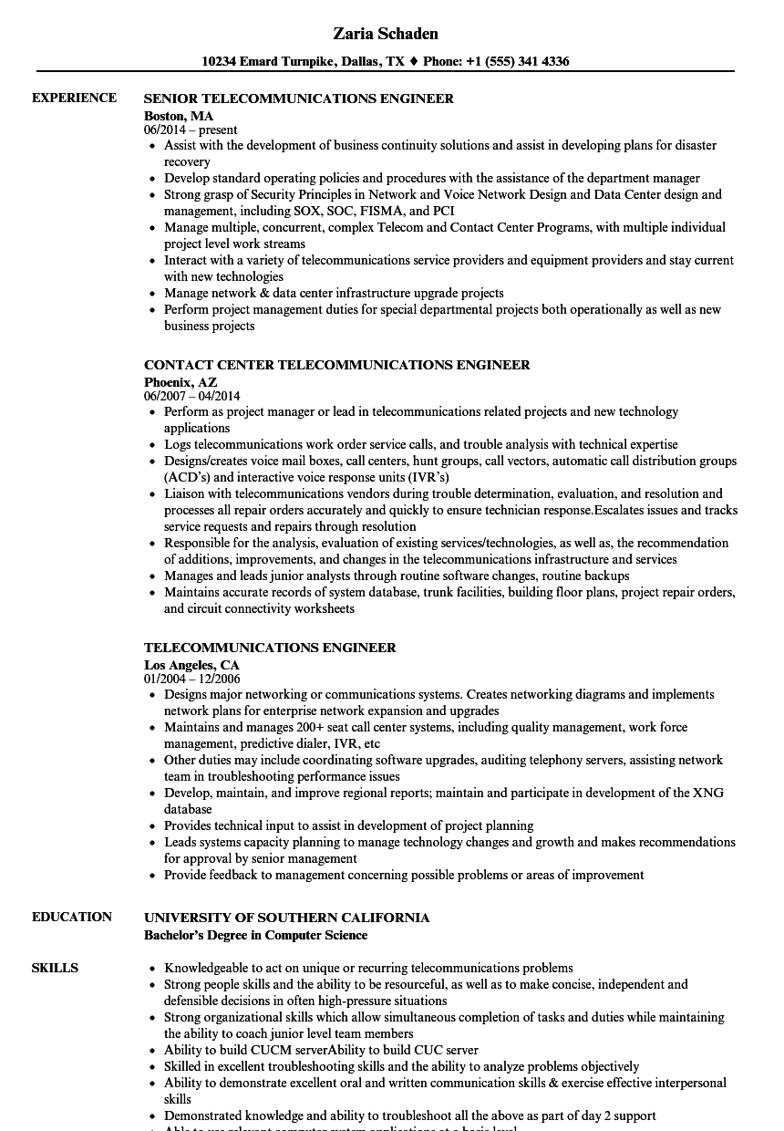 telecommunications resume