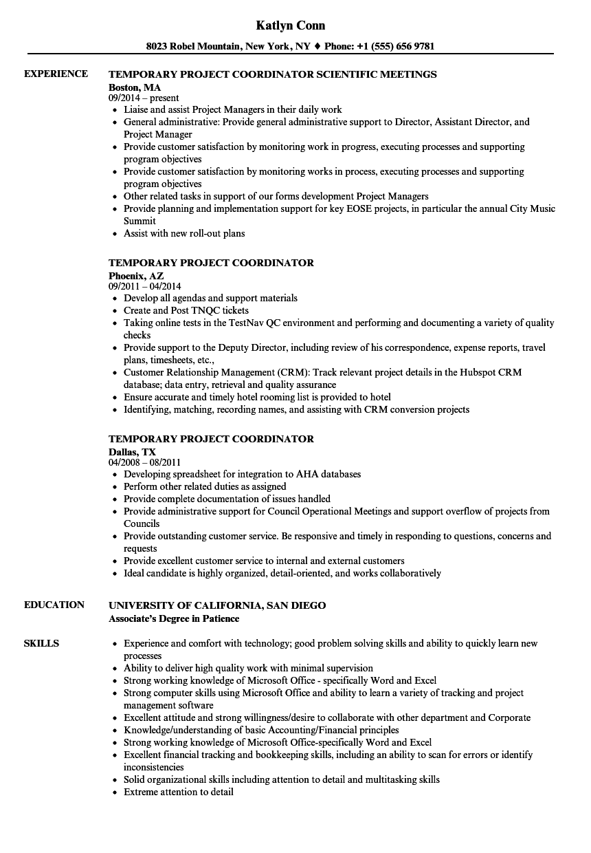 Project Coordinator Cv Sample