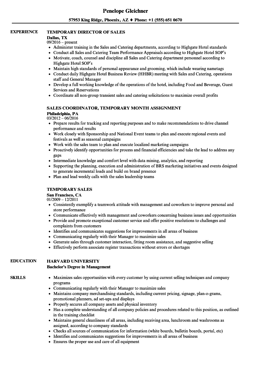 temporary job resume