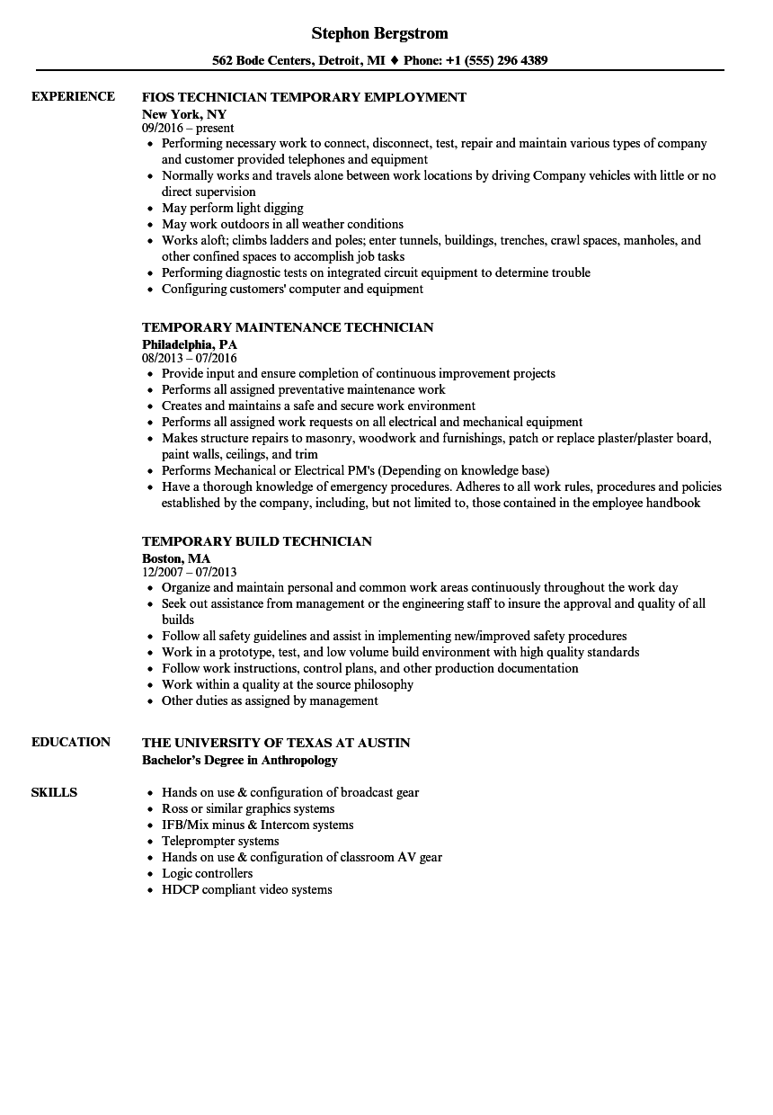 temporary job resume