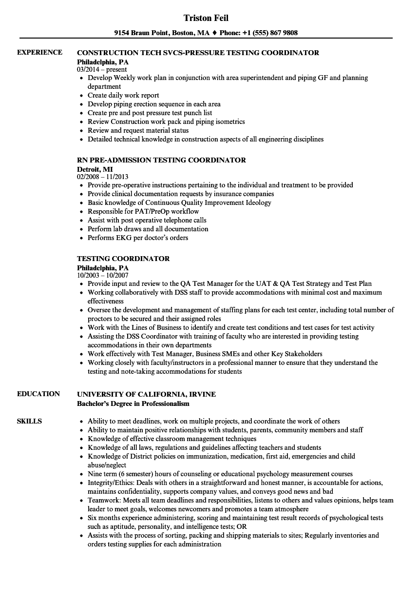 Campus testing coordinator job description