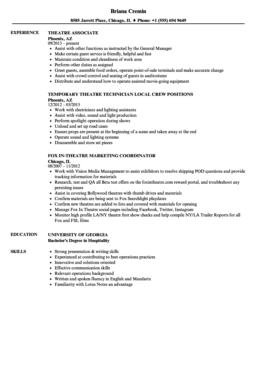 movie theater resume job description