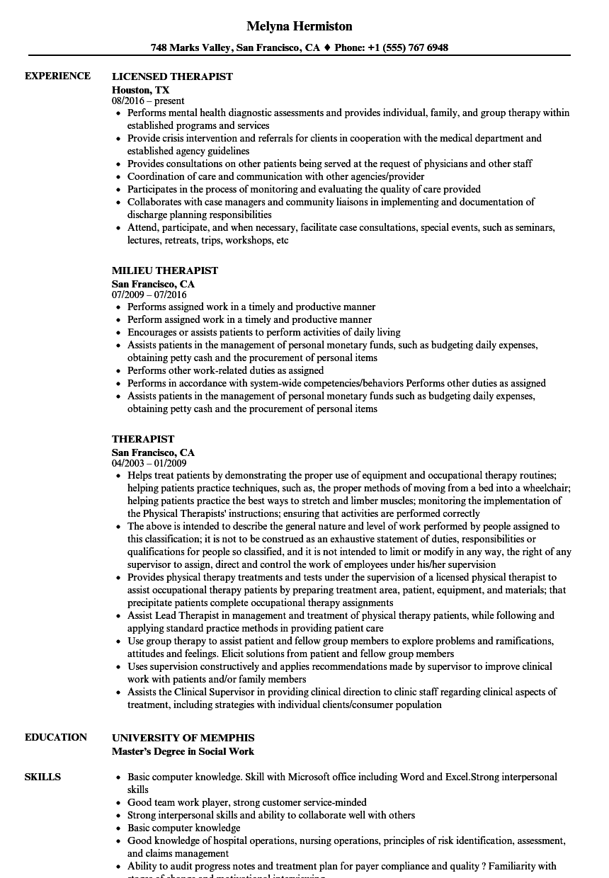 Aba therapy resume examples