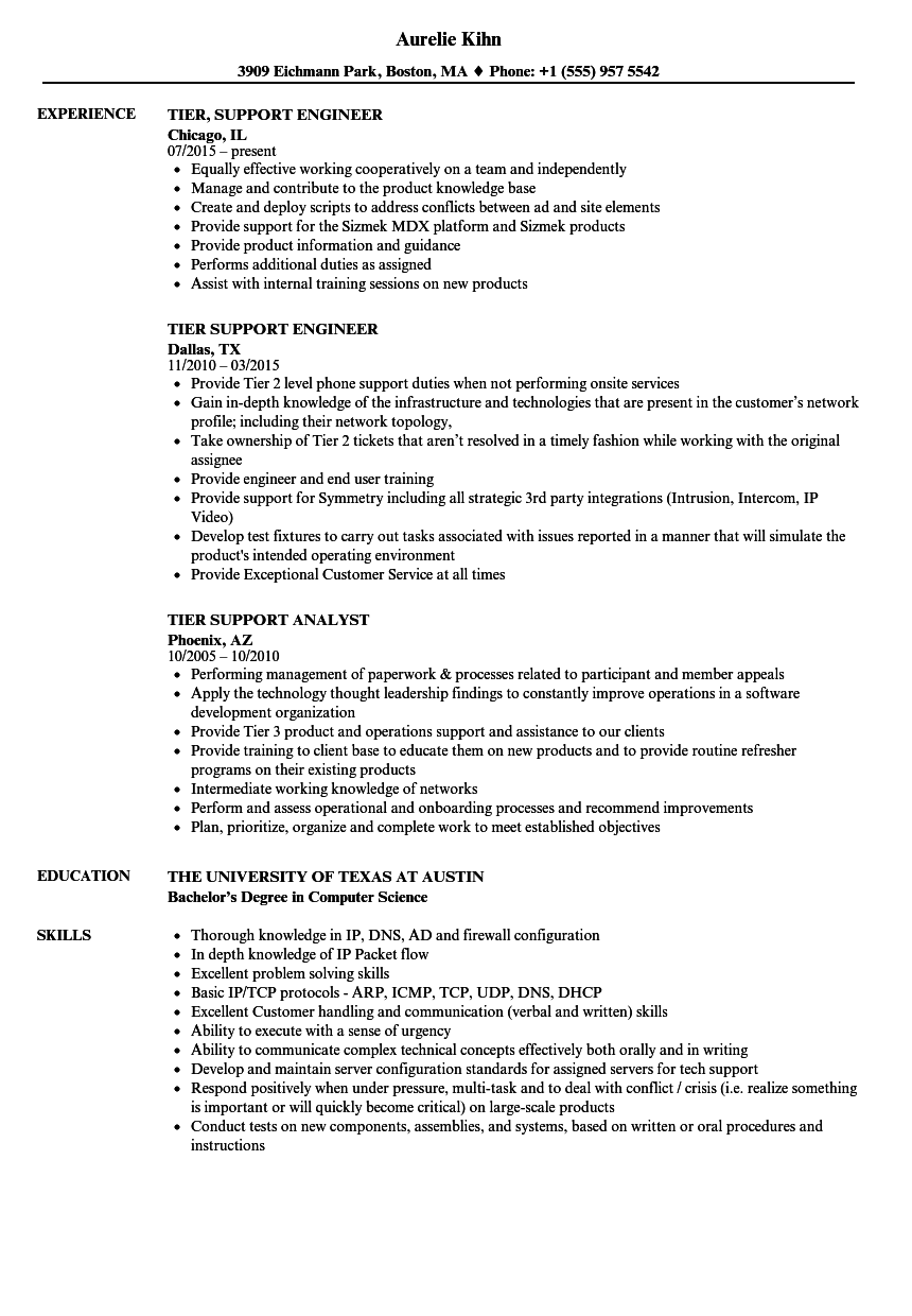 Tier Support Resume Samples Velvet Jobs