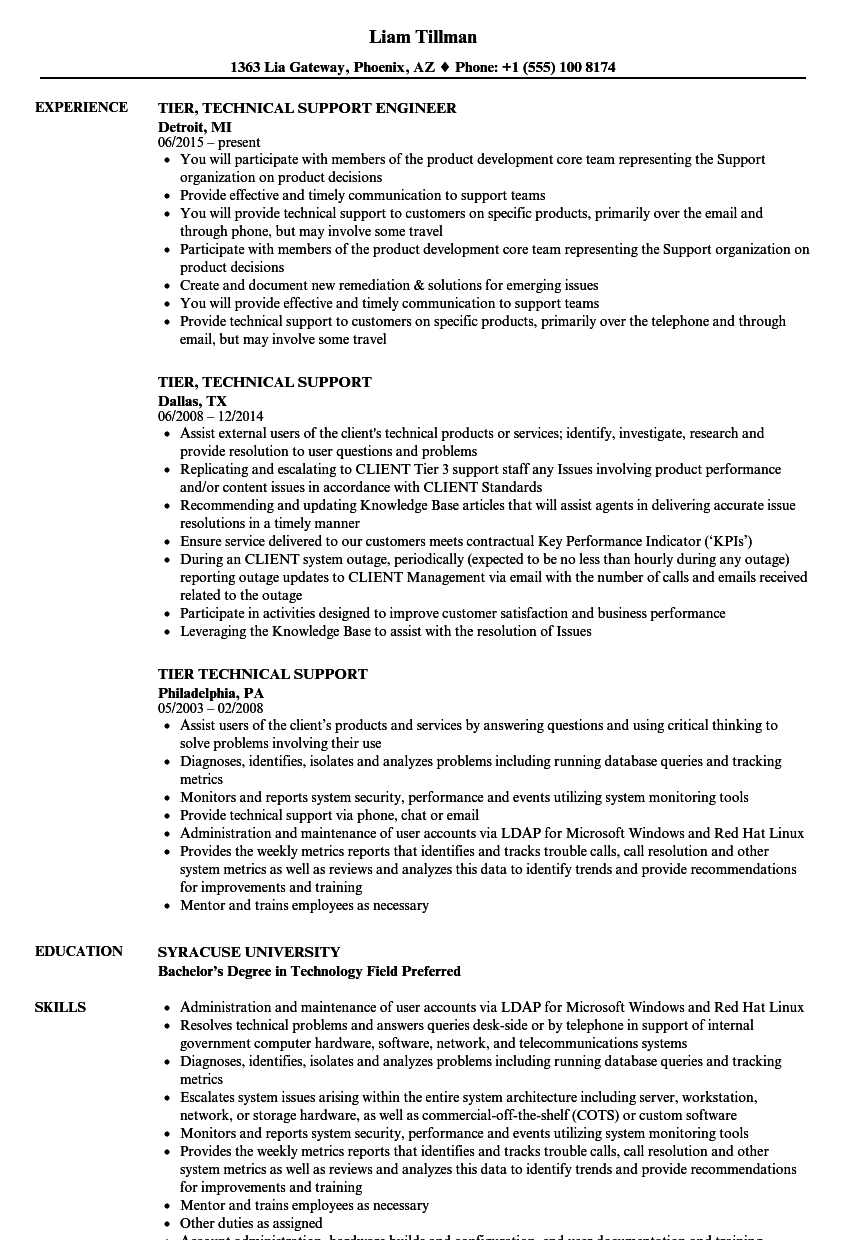 Tier Technical Support Resume Samples Velvet Jobs