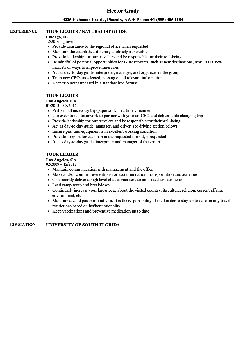 tour leader resume sample