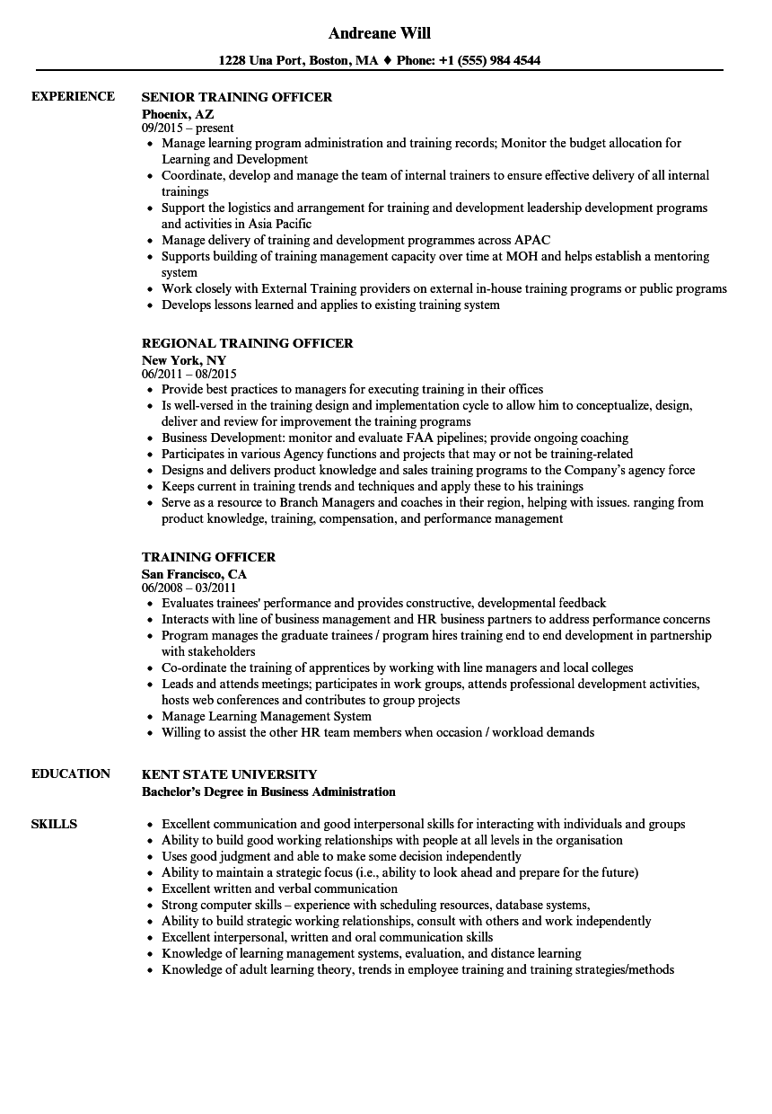 Training Officer Resume Samples Velvet Jobs