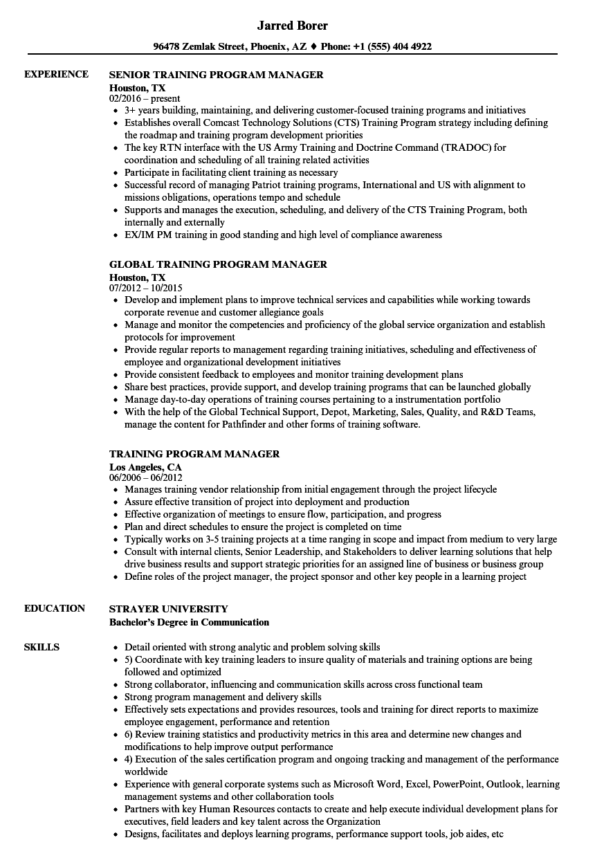 Training Program Manager Resume Samples | Velvet Jobs