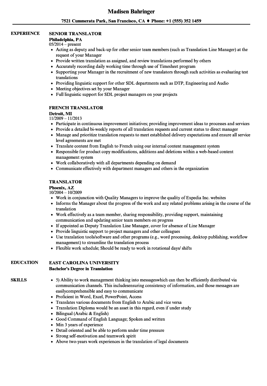 translator resume sample