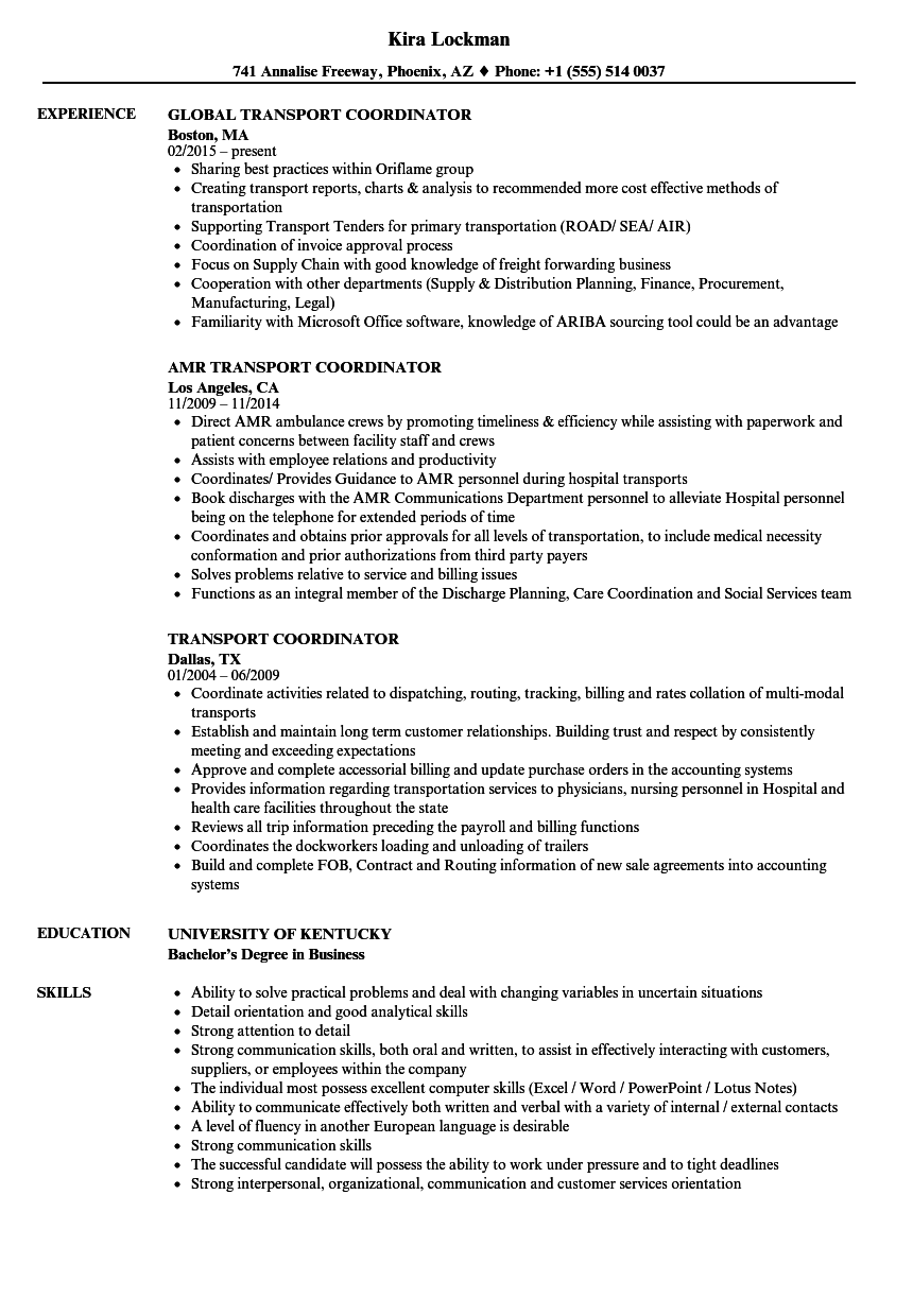 Logistics Coordinator Resume Sample