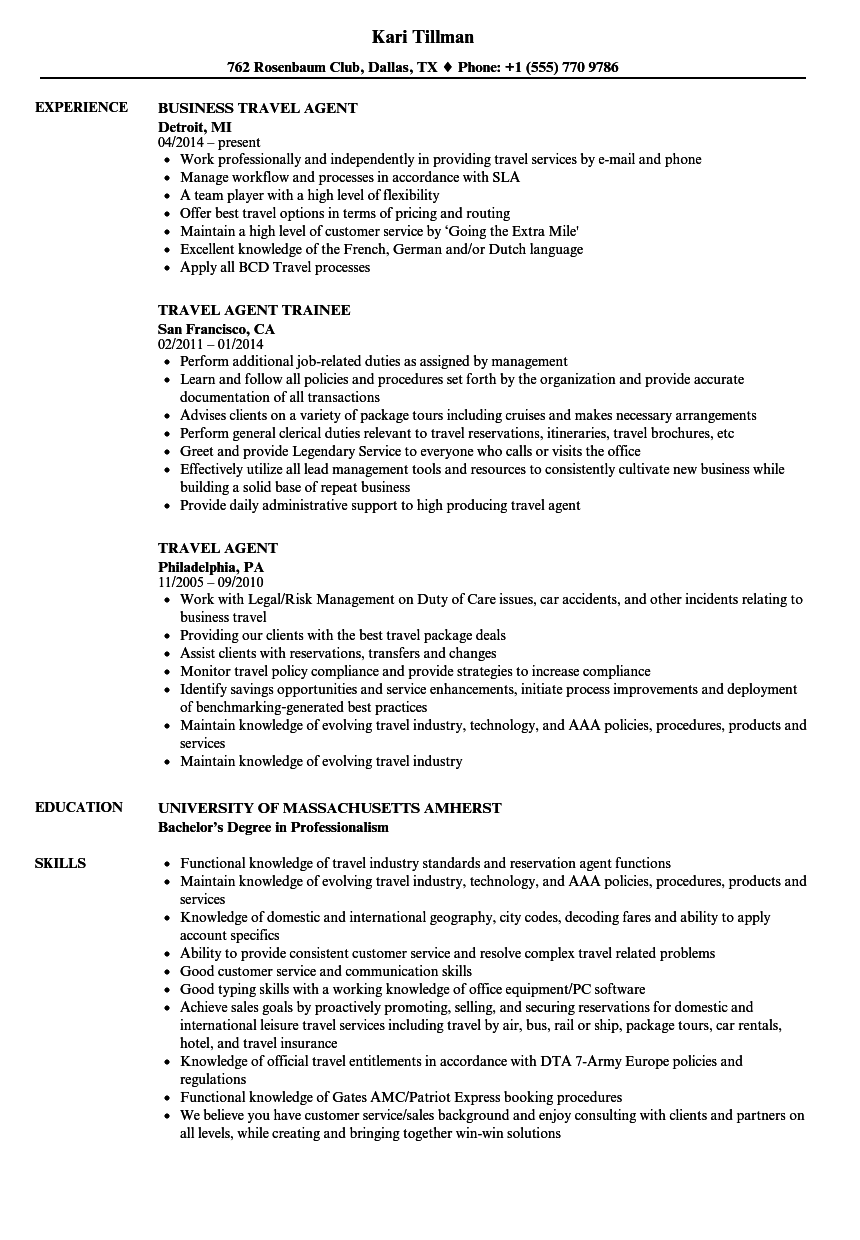 Cv Sample Travel Agency Travel Agent Resume Example