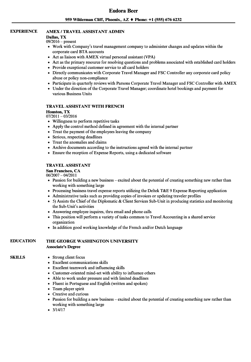 travel desk resume sample