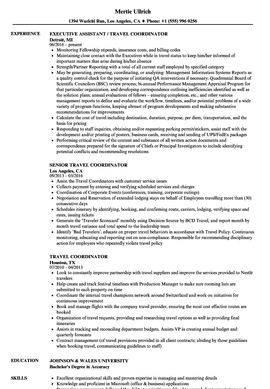 Travel Coordinator Resume Samples Velvet Jobs