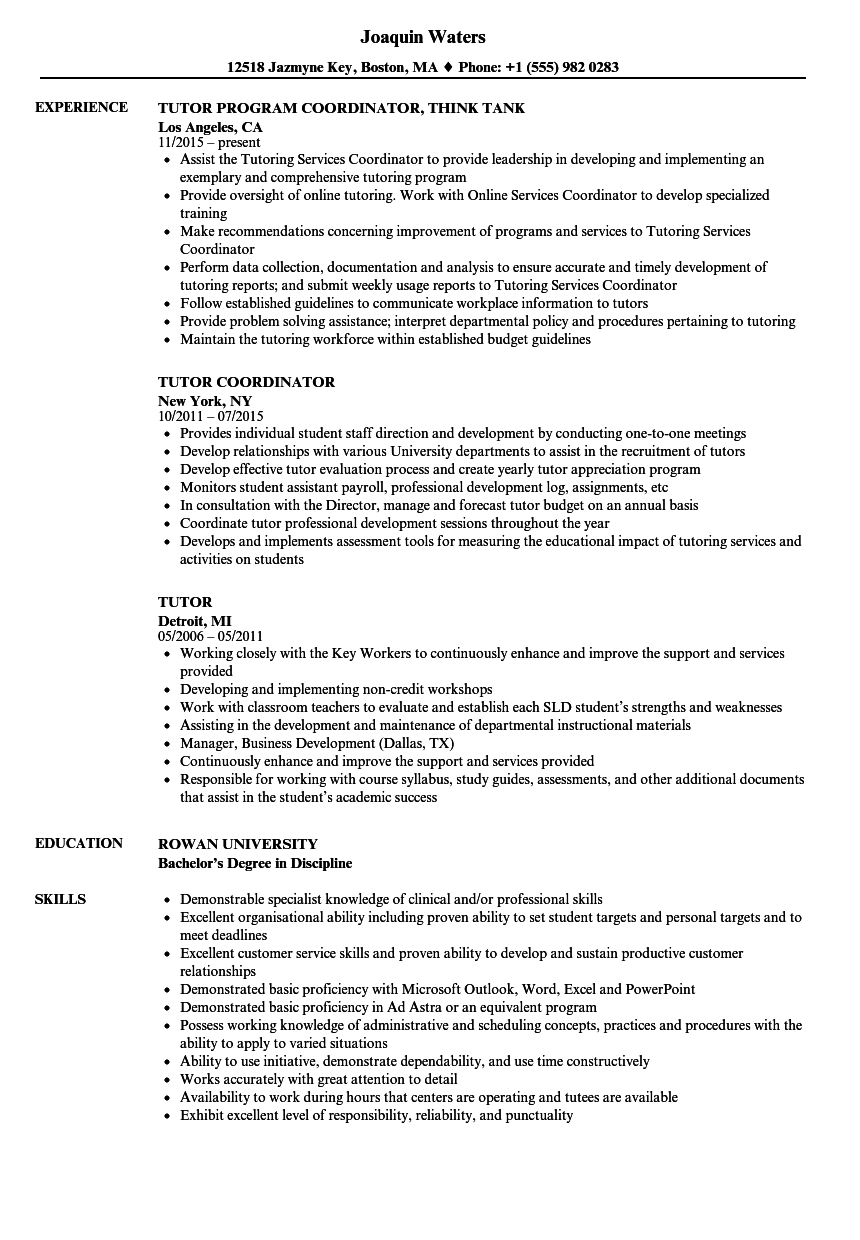 Tutor Job Description Resume Uolitudeupf