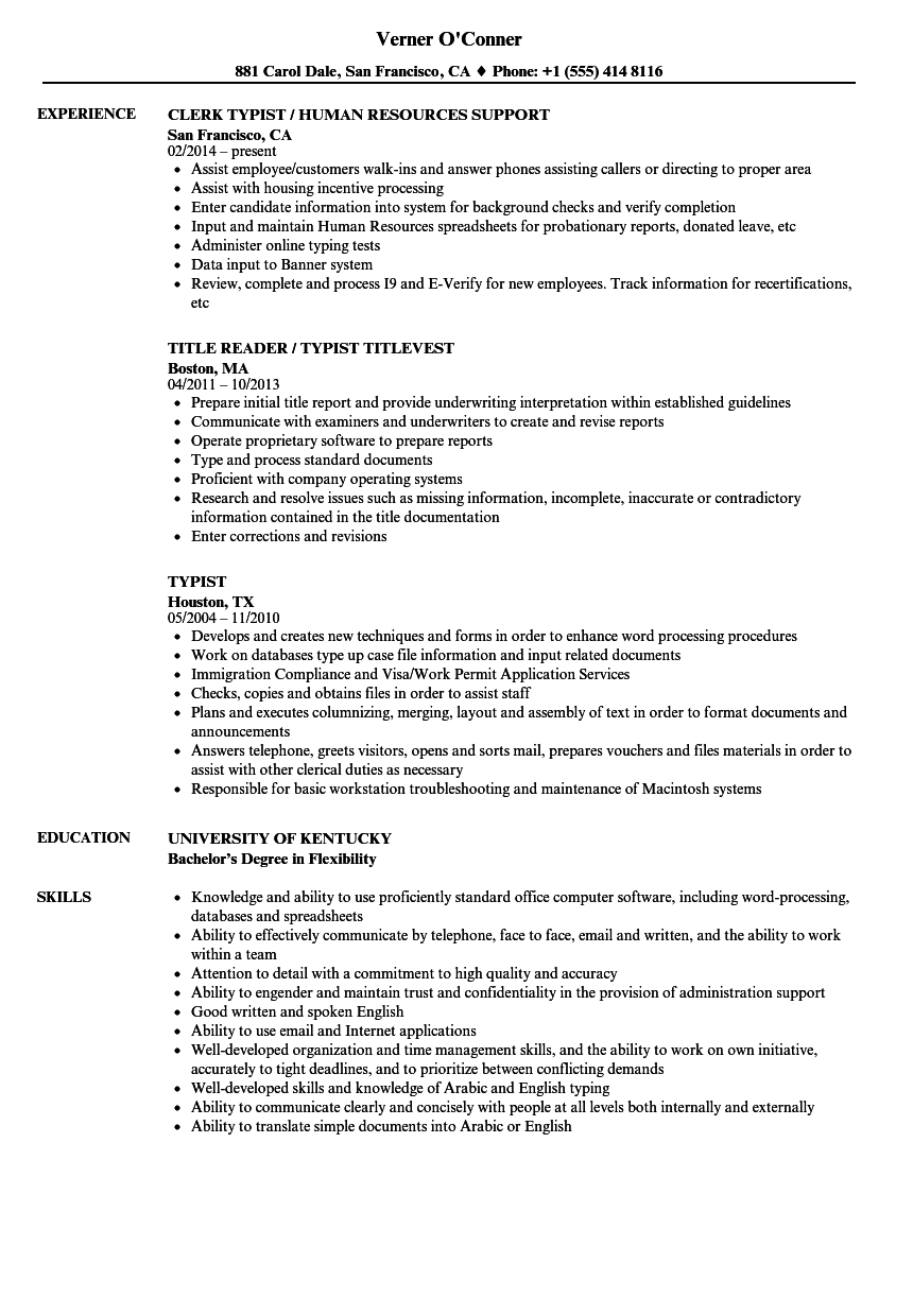 Typist Resume Samples Velvet Jobs