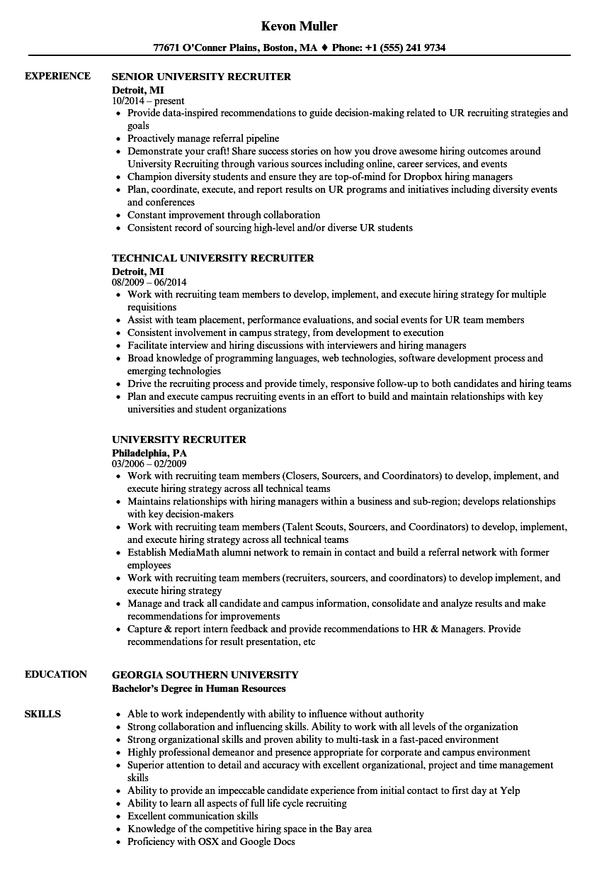 student recruiter job description for resume