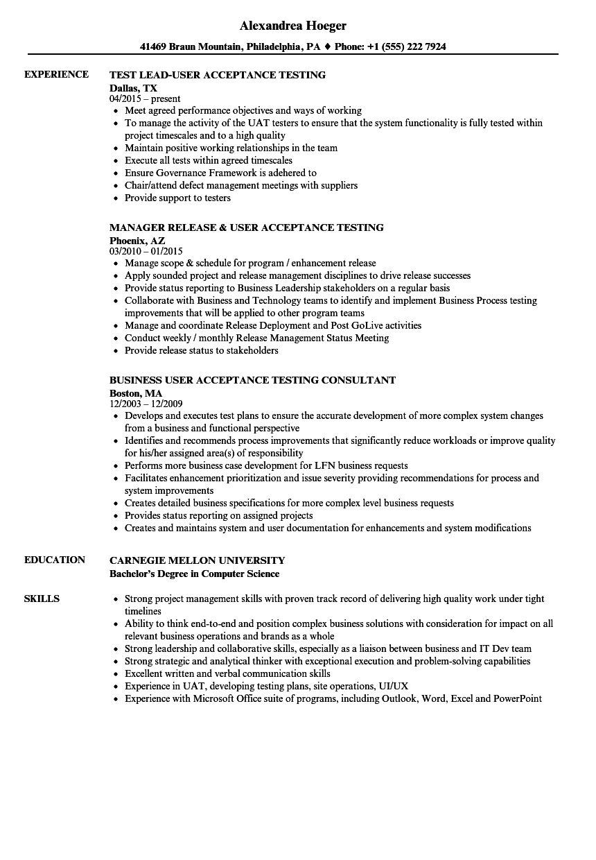 User Acceptance Testing Resume Samples  Velvet Jobs