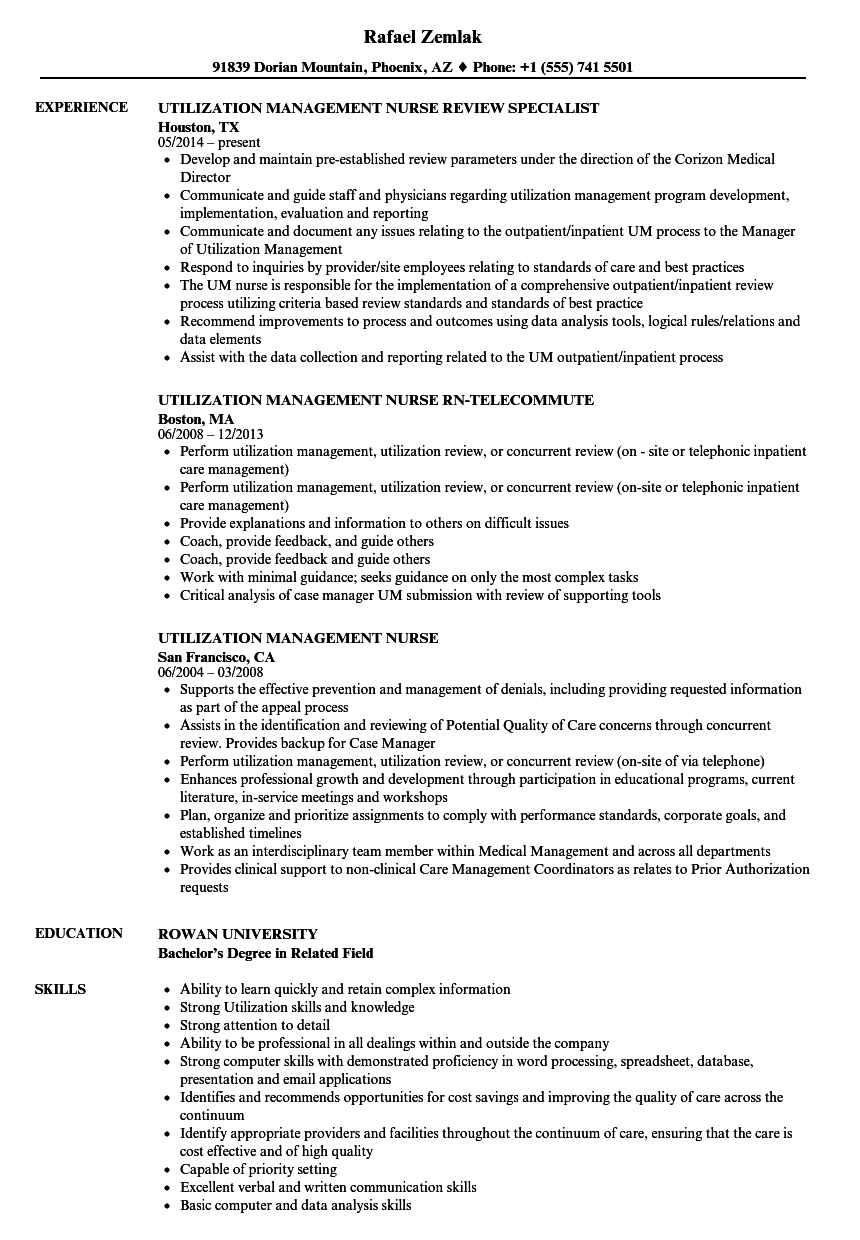 sample resume for utilization review nurse
