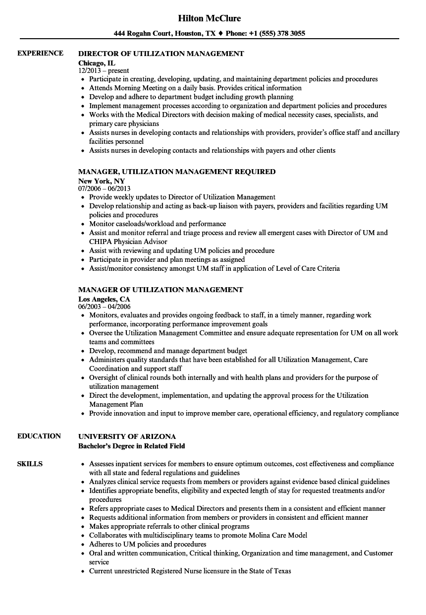 Utilization Management Resume Samples  Velvet Jobs