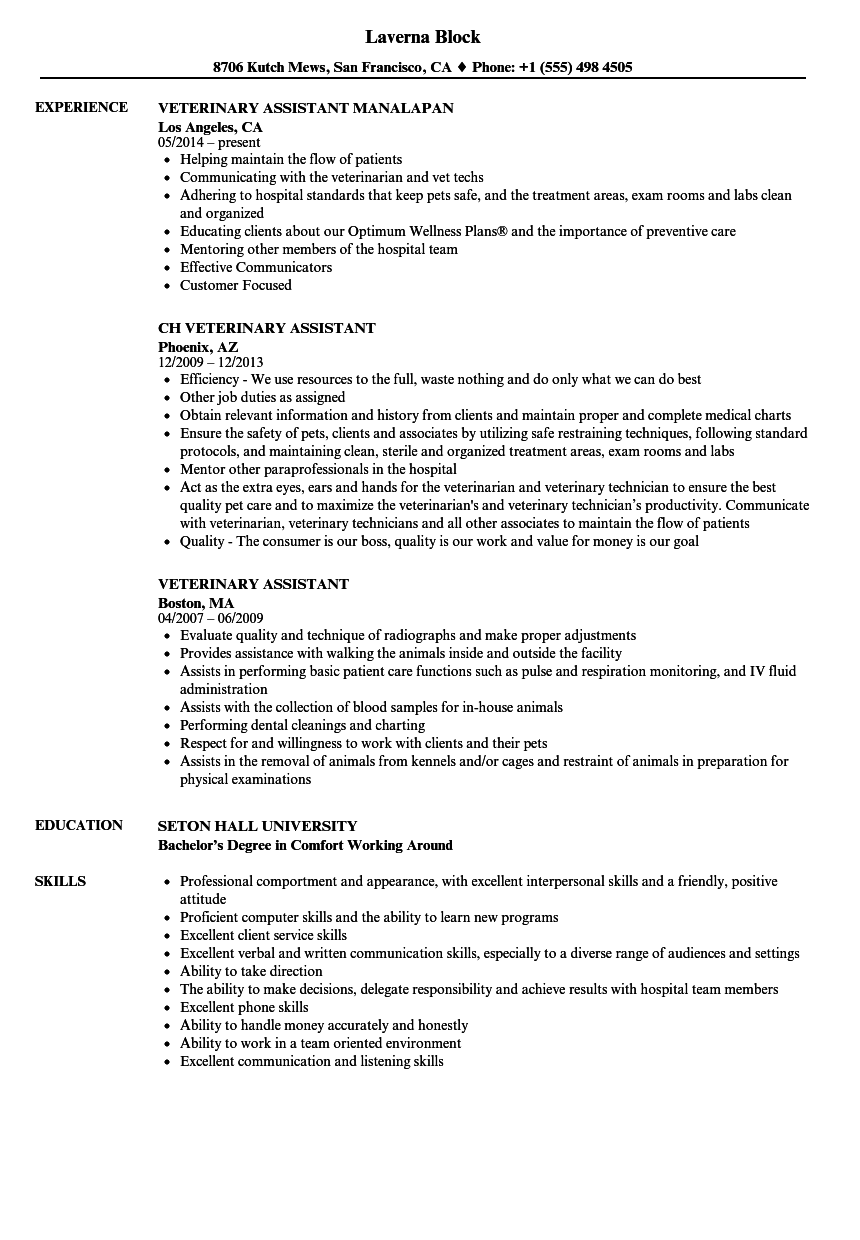 Veterinary Assistant Resume Samples Velvet Jobs