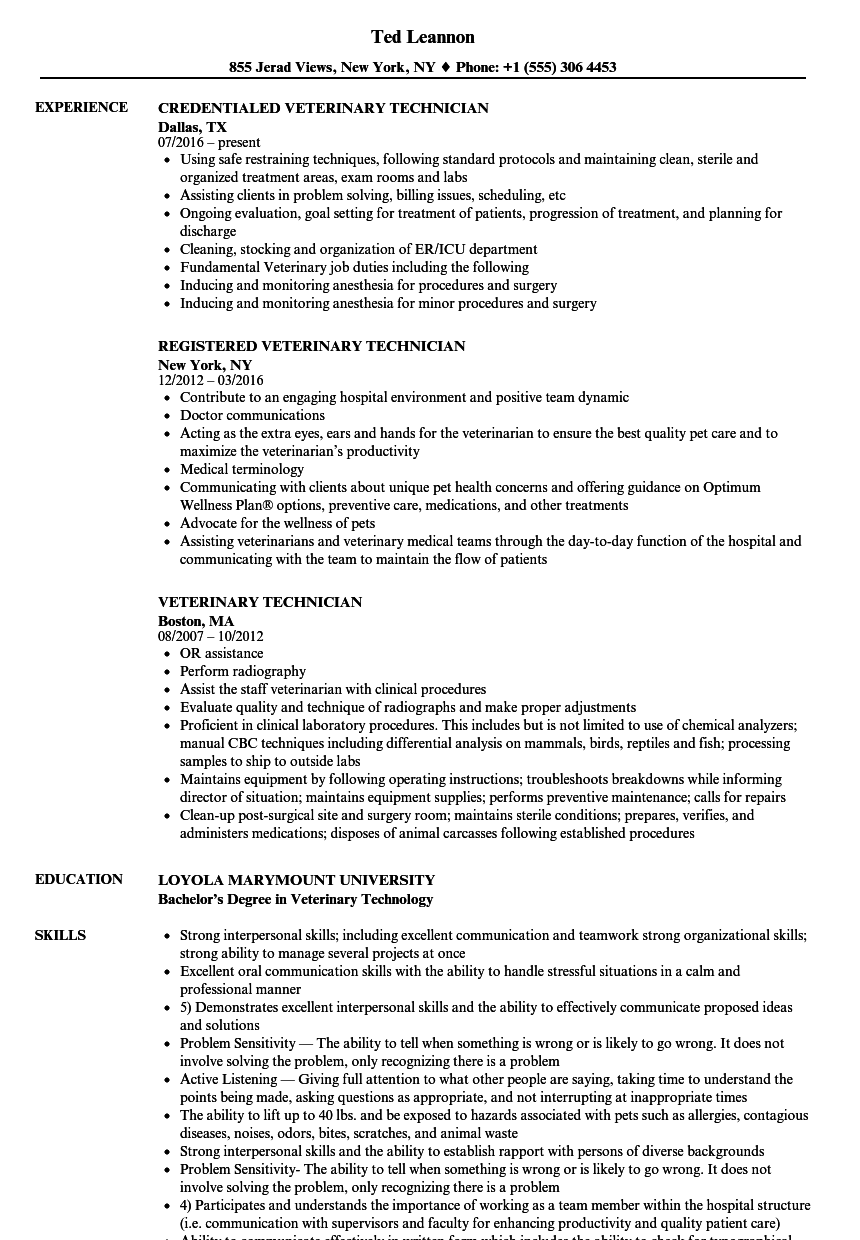 skills to put on a resume for vet tech