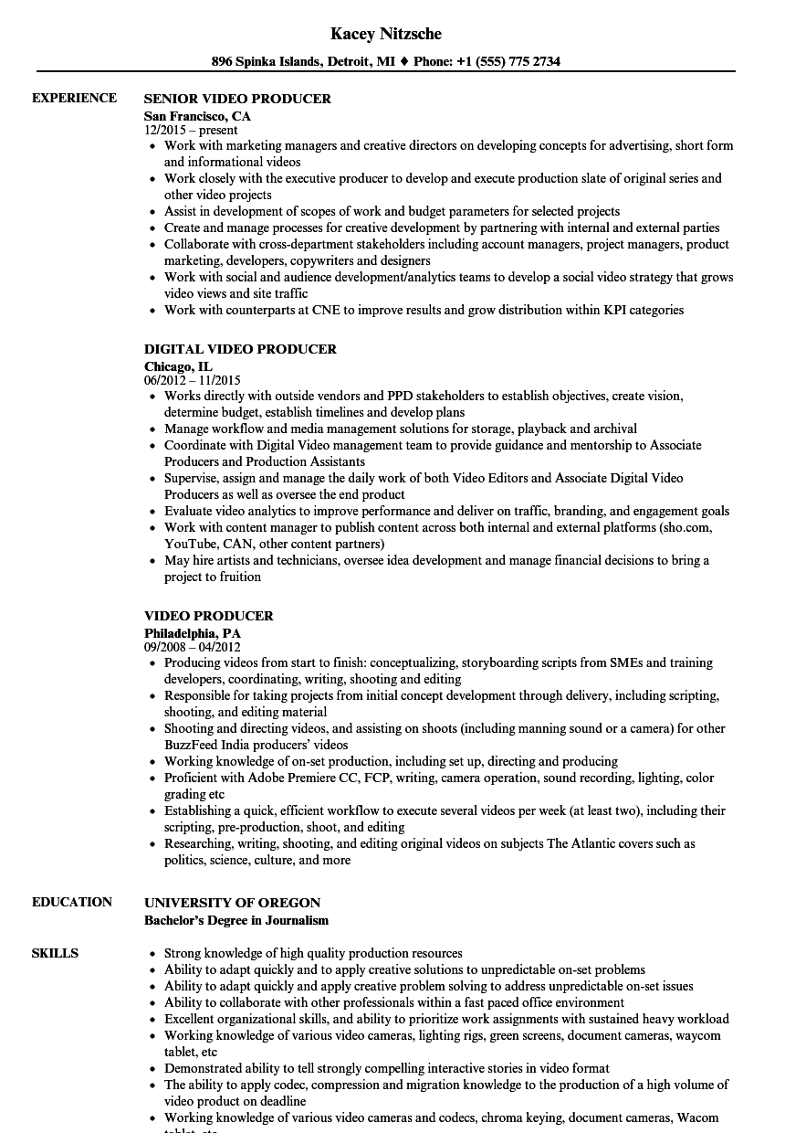 Video Producer Resume Samples Velvet Jobs